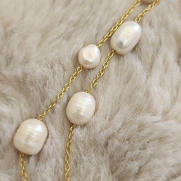 NEW J. Crew Layered Fresh Water Pearl Necklace Gold Chain - Picture 8 of 10